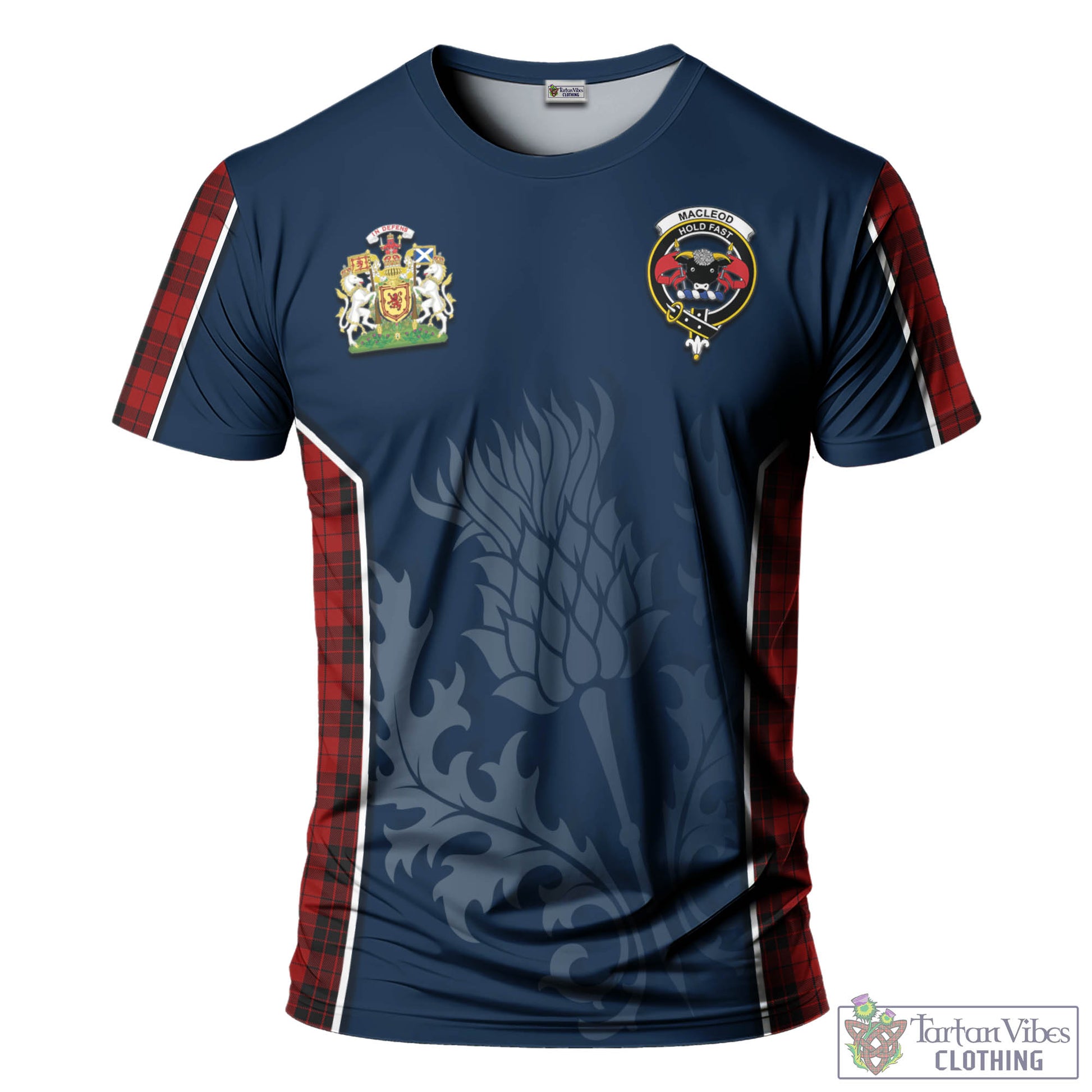 Tartan Vibes Clothing MacLeod of Raasay Highland Tartan T-Shirt with Family Crest and Scottish Thistle Vibes Sport Style