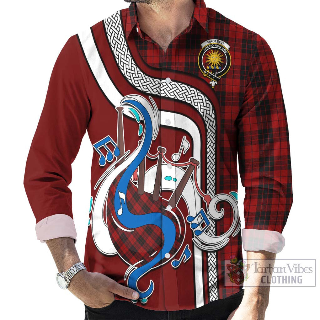 MacLeod of Raasay Highland Tartan Long Sleeve Button Shirt with Epic Bagpipe Style - Tartanvibesclothing Shop