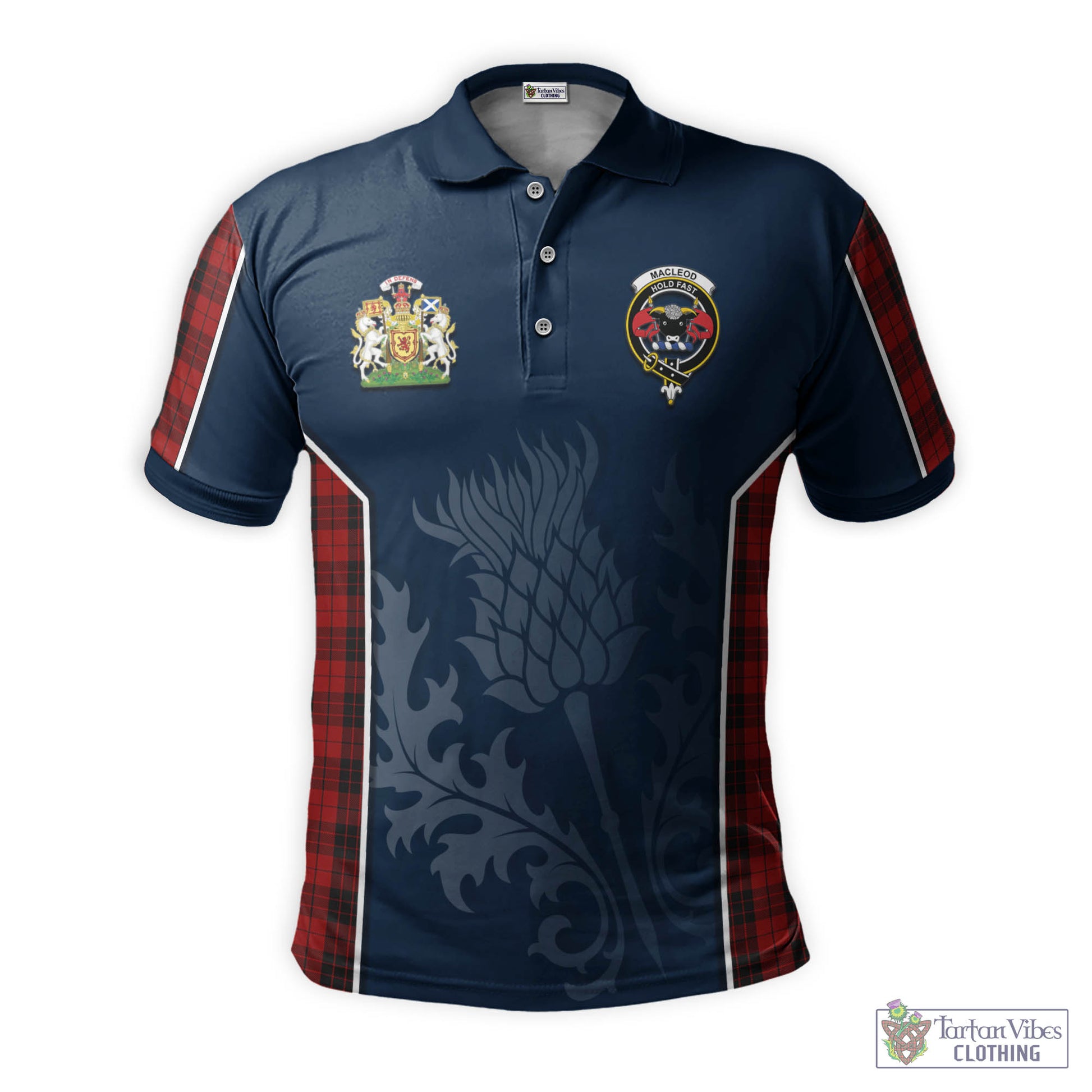 Tartan Vibes Clothing MacLeod of Raasay Highland Tartan Men's Polo Shirt with Family Crest and Scottish Thistle Vibes Sport Style