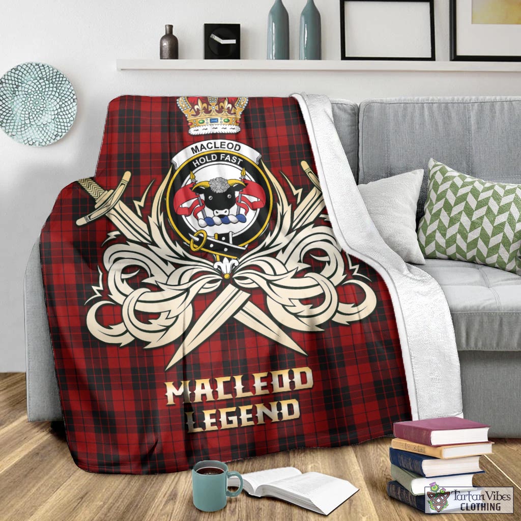 Tartan Vibes Clothing MacLeod of Raasay Highland Tartan Blanket with Clan Crest and the Golden Sword of Courageous Legacy