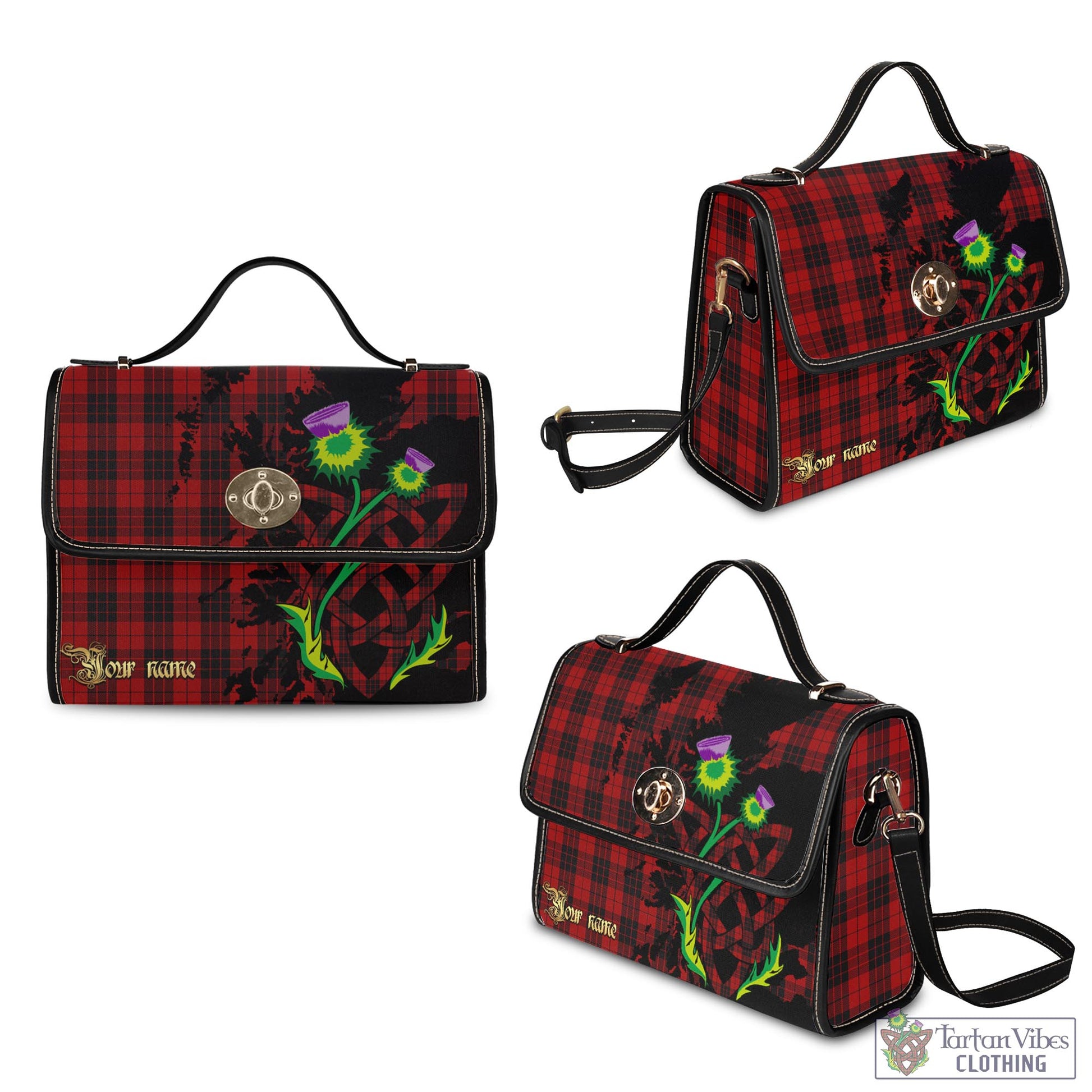 Tartan Vibes Clothing MacLeod of Raasay Highland Tartan Waterproof Canvas Bag with Scotland Map and Thistle Celtic Accents