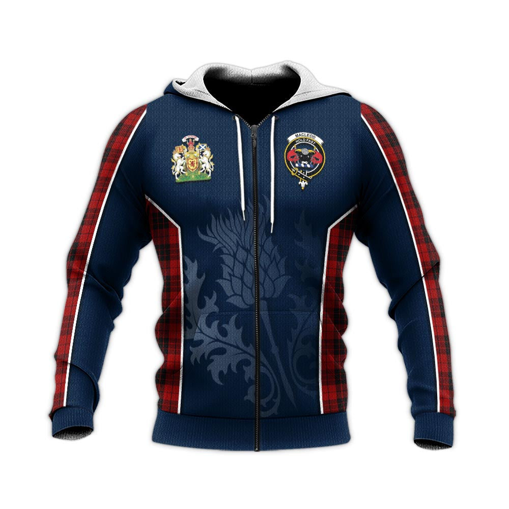 Tartan Vibes Clothing MacLeod of Raasay Highland Tartan Knitted Hoodie with Family Crest and Scottish Thistle Vibes Sport Style