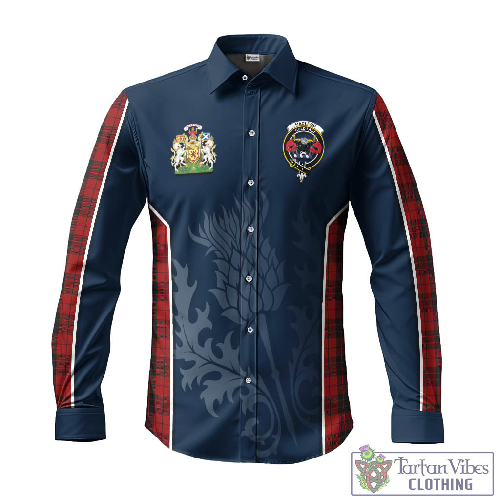 Tartan Vibes Clothing MacLeod of Raasay Highland Tartan Long Sleeve Button Up Shirt with Family Crest and Scottish Thistle Vibes Sport Style