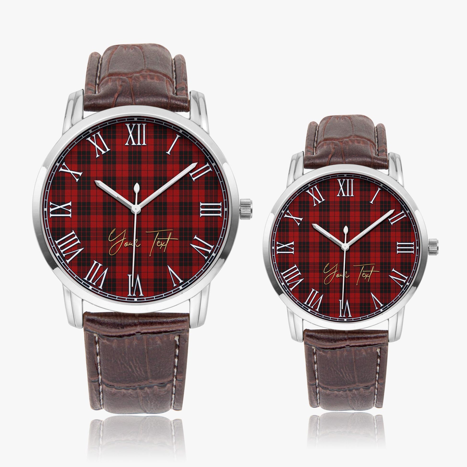 MacLeod of Raasay Highland Tartan Personalized Your Text Leather Trap Quartz Watch Wide Type Silver Case With Brown Leather Strap - Tartanvibesclothing