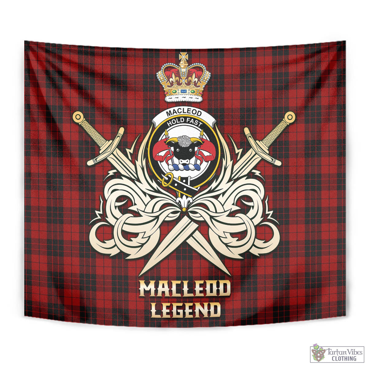 Tartan Vibes Clothing MacLeod of Raasay Highland Tartan Tapestry with Clan Crest and the Golden Sword of Courageous Legacy