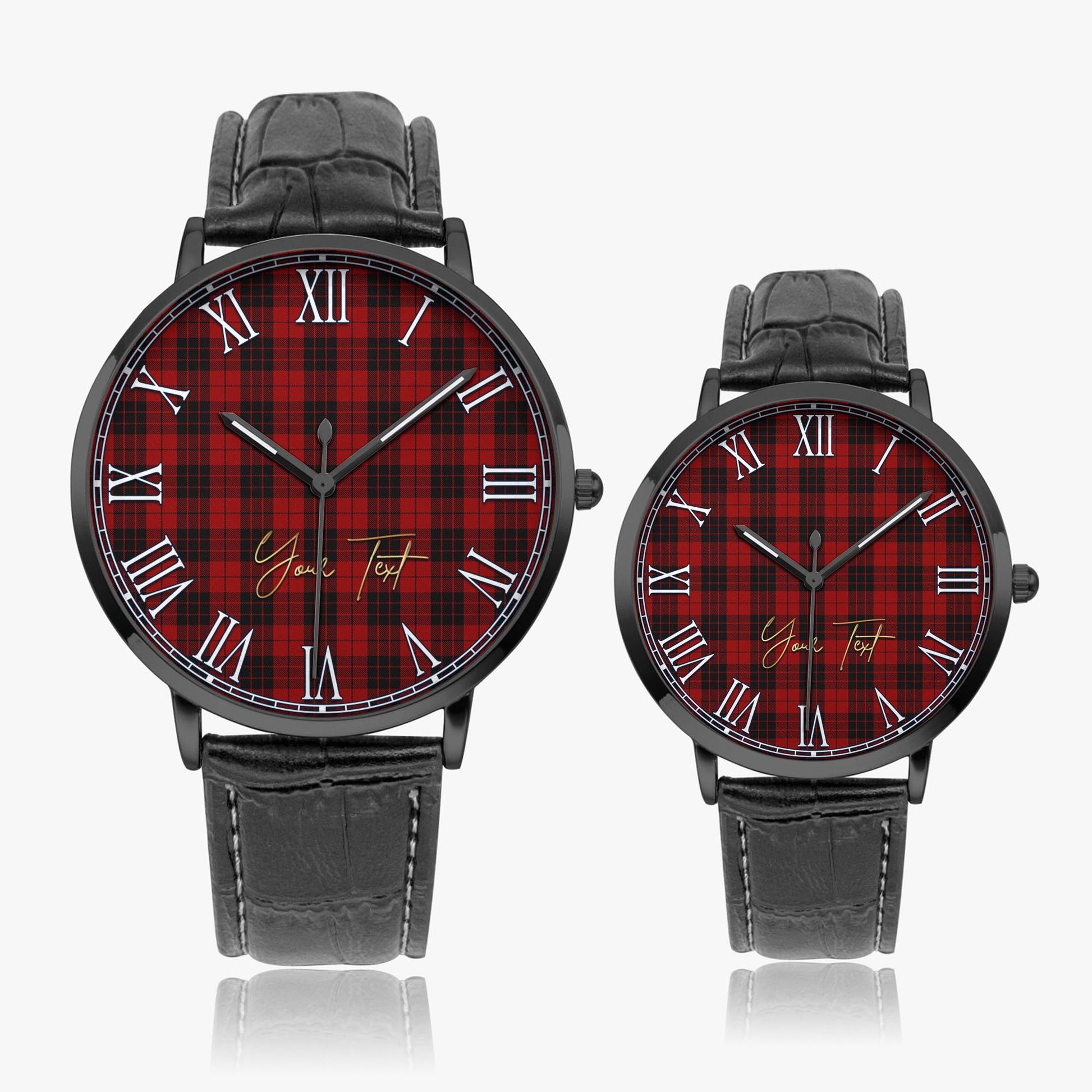 MacLeod of Raasay Highland Tartan Personalized Your Text Leather Trap Quartz Watch Ultra Thin Black Case With Black Leather Strap - Tartanvibesclothing