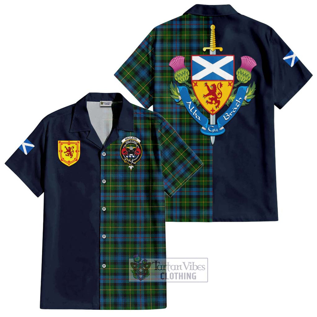 Tartan Vibes Clothing MacLeod of Skye Tartan Short Sleeve Button Shirt with Scottish Lion Royal Arm Half Style