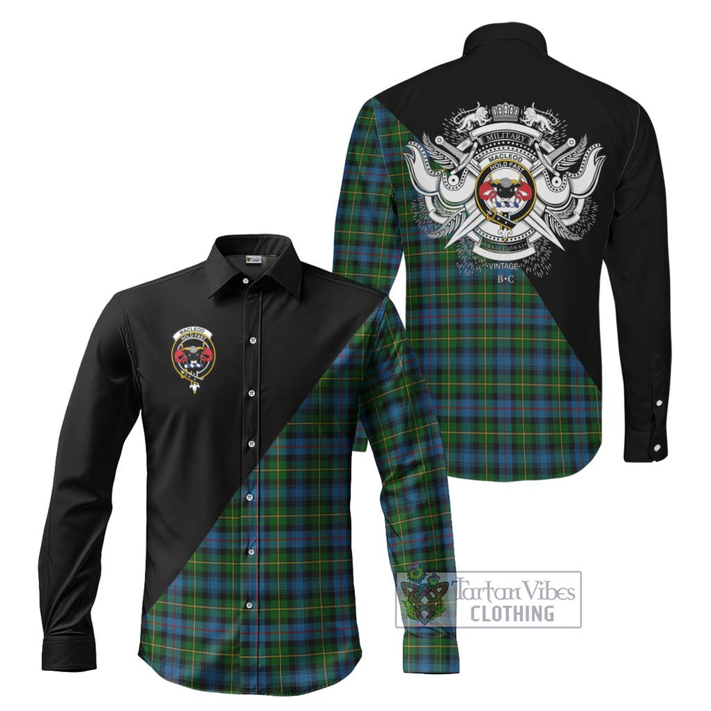 MacLeod of Skye Tartan Long Sleeve Button Shirt with Family Crest and Military Logo Style Men's Shirt S - Tartanvibesclothing Shop