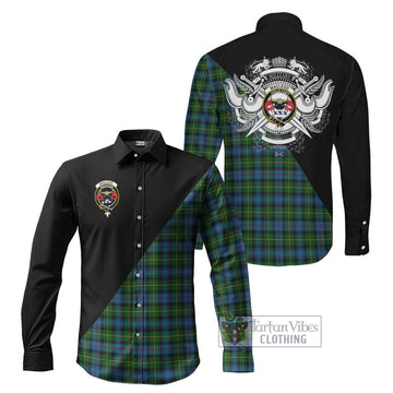 MacLeod of Skye Tartan Long Sleeve Button Shirt with Family Crest and Military Logo Style