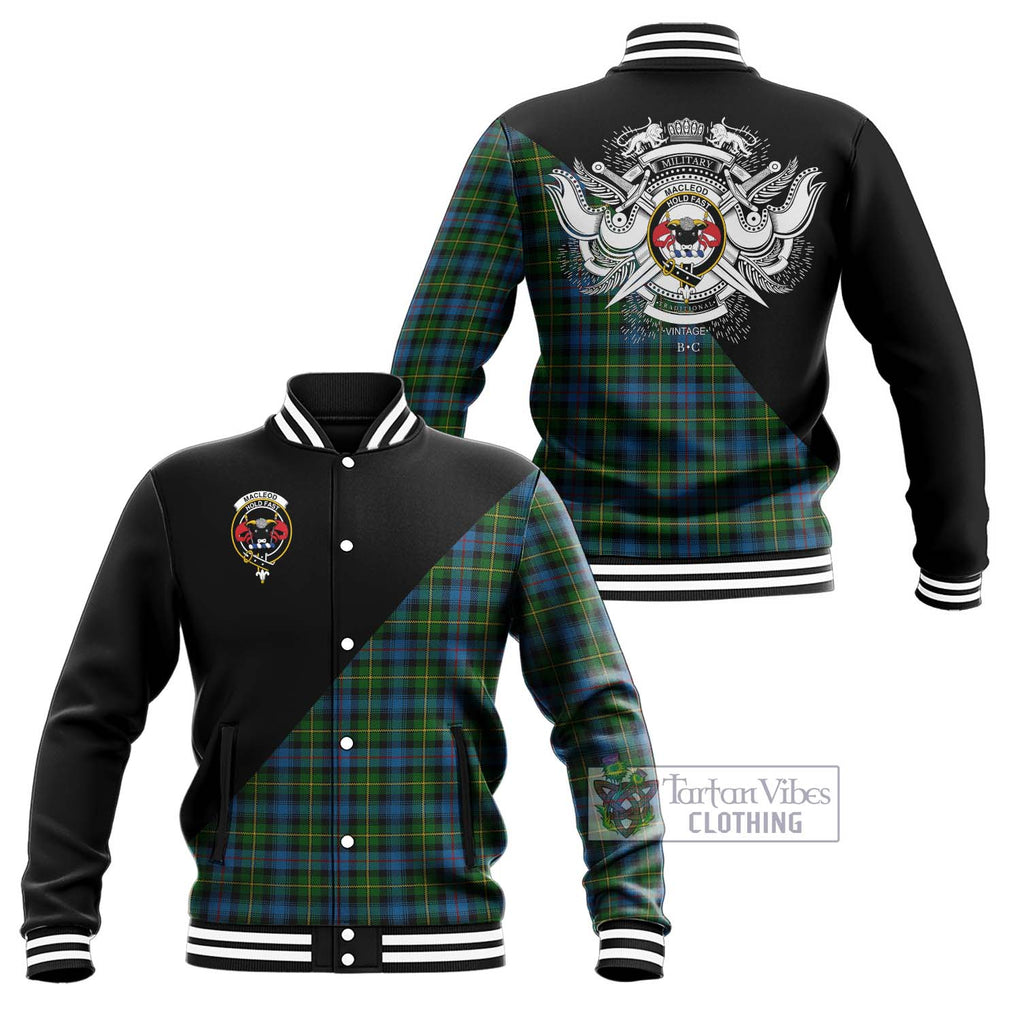 MacLeod of Skye Tartan Baseball Jacket with Family Crest and Military Logo Style Unisex - Tartanvibesclothing Shop