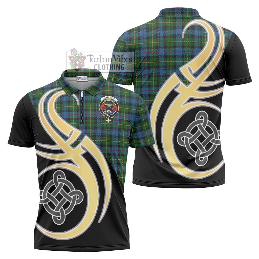 Tartan Vibes Clothing MacLeod of Skye Tartan Zipper Polo Shirt with Family Crest and Celtic Symbol Style