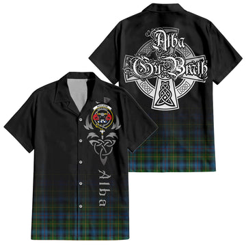 MacLeod of Skye Tartan Short Sleeve Button Up Shirt Featuring Alba Gu Brath Family Crest Celtic Inspired