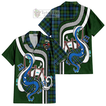 MacLeod of Skye Tartan Short Sleeve Button Shirt with Epic Bagpipe Style