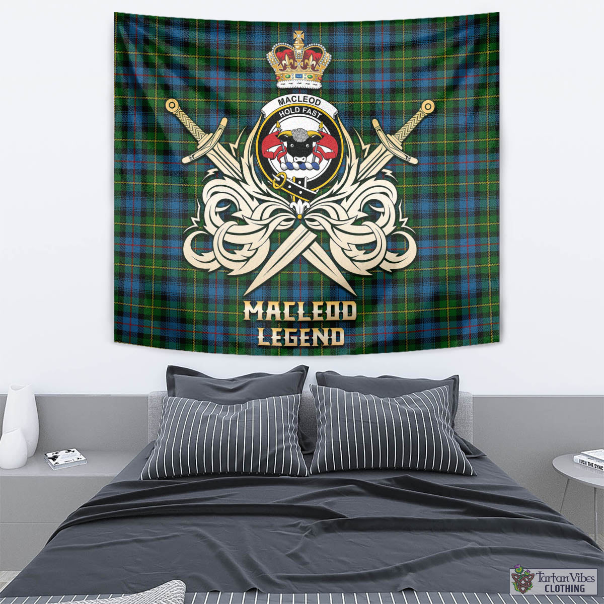 Tartan Vibes Clothing MacLeod of Skye Tartan Tapestry with Clan Crest and the Golden Sword of Courageous Legacy