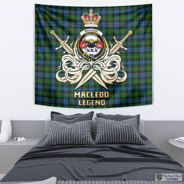 MacLeod of Skye Tartan Tapestry with Clan Crest and the Golden Sword of Courageous Legacy