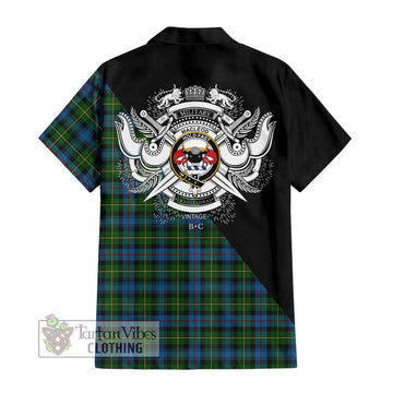 MacLeod of Skye Tartan Short Sleeve Button Shirt with Family Crest and Military Logo Style