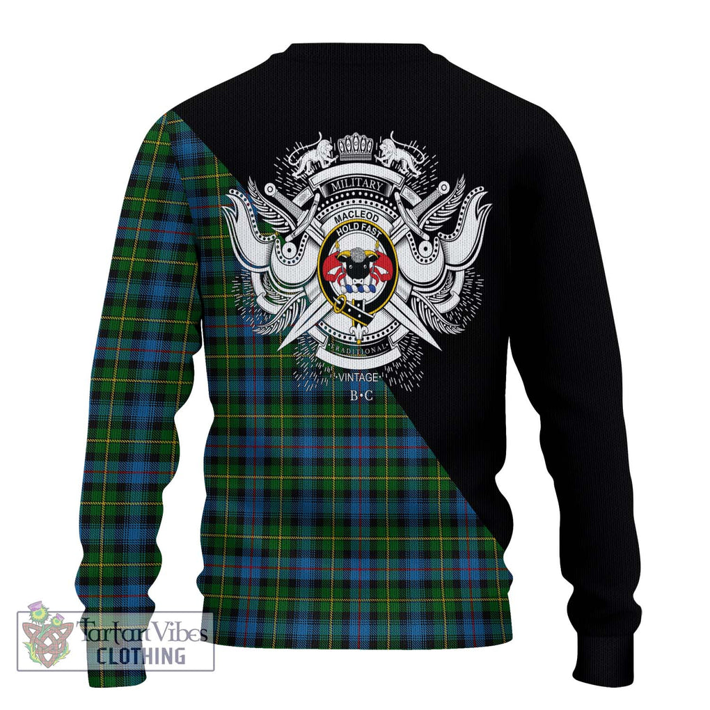 MacLeod of Skye Tartan Knitted Sweater with Family Crest and Military Logo Style - Tartanvibesclothing Shop