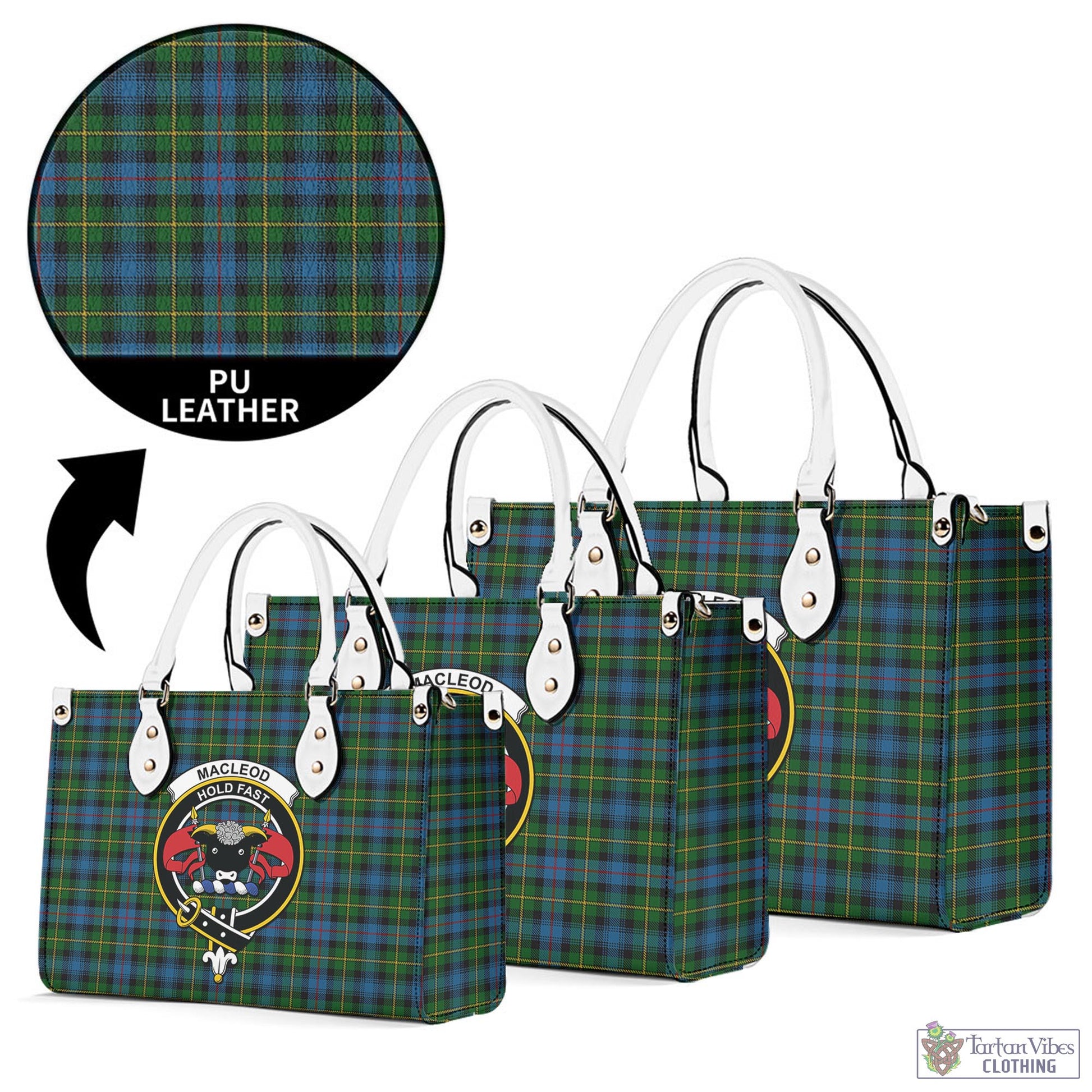 Tartan Vibes Clothing MacLeod of Skye Tartan Luxury Leather Handbags with Family Crest