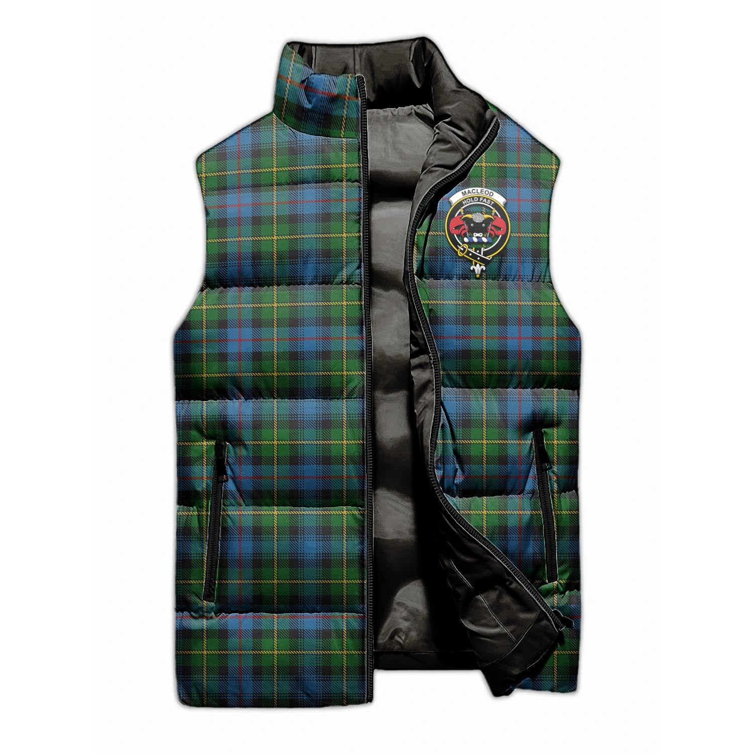 MacLeod of Skye Tartan Sleeveless Puffer Jacket with Family Crest - Tartanvibesclothing