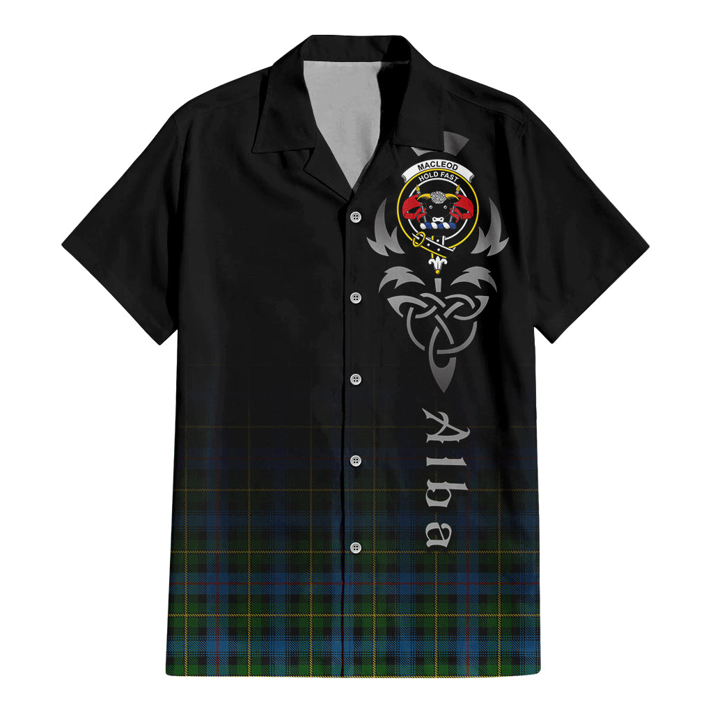 Tartan Vibes Clothing MacLeod of Skye Tartan Short Sleeve Button Up Featuring Alba Gu Brath Family Crest Celtic Inspired