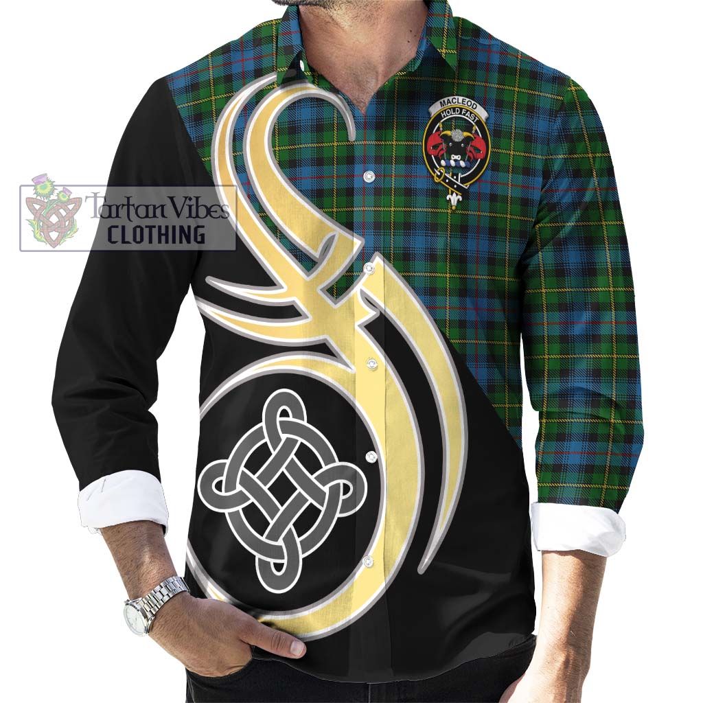 MacLeod of Skye Tartan Long Sleeve Button Shirt with Family Crest and Celtic Symbol Style - Tartan Vibes Clothing