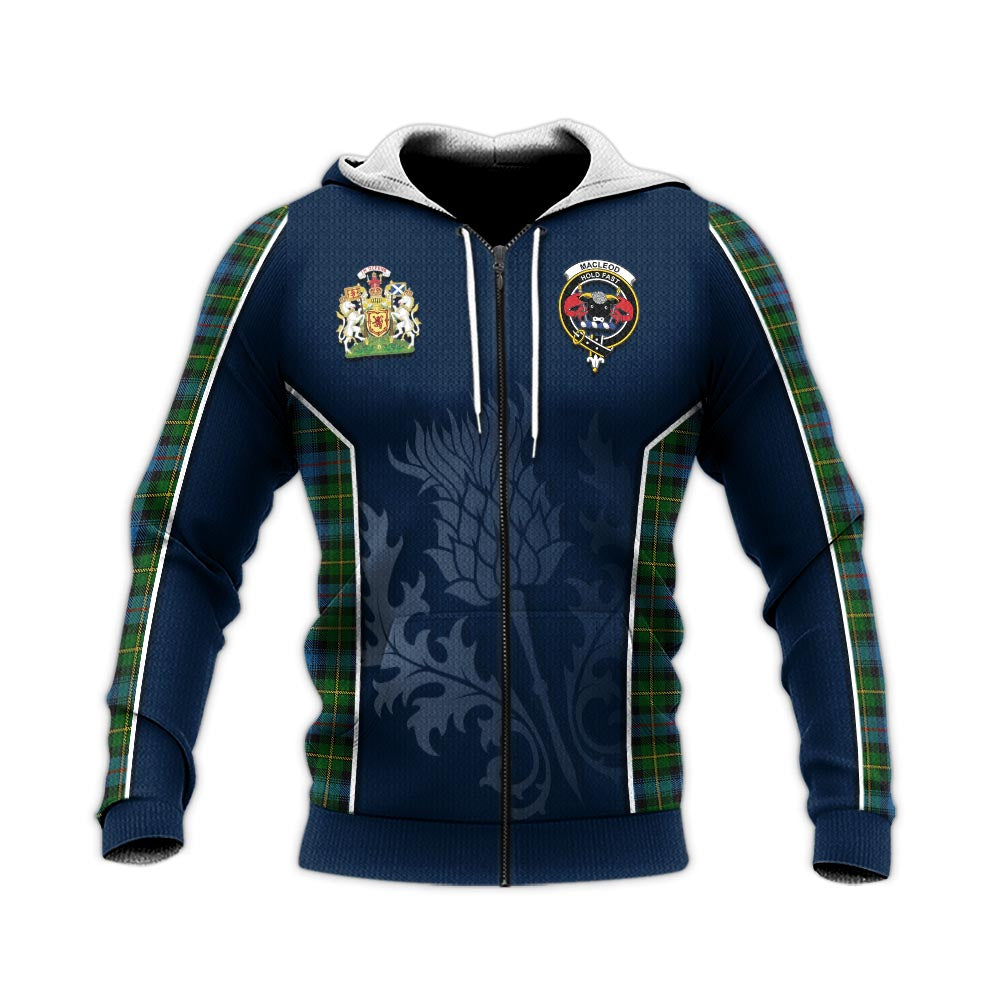 Tartan Vibes Clothing MacLeod of Skye Tartan Knitted Hoodie with Family Crest and Scottish Thistle Vibes Sport Style