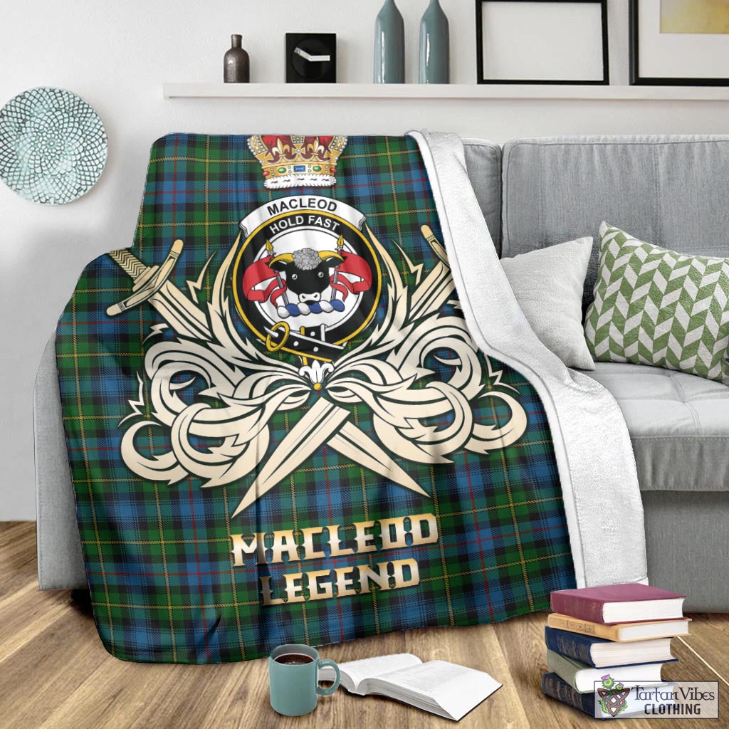 Tartan Vibes Clothing MacLeod of Skye Tartan Blanket with Clan Crest and the Golden Sword of Courageous Legacy