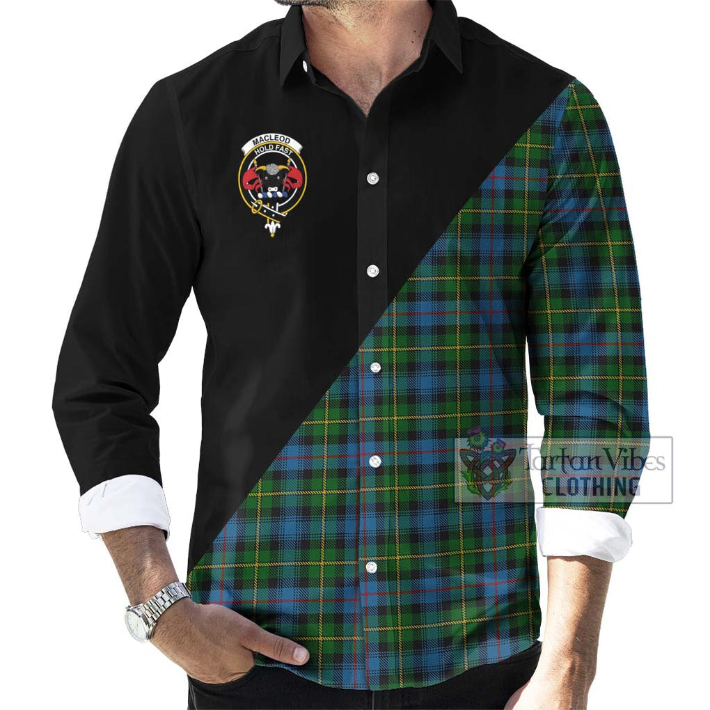 MacLeod of Skye Tartan Long Sleeve Button Shirt with Family Crest and Military Logo Style - Tartanvibesclothing Shop