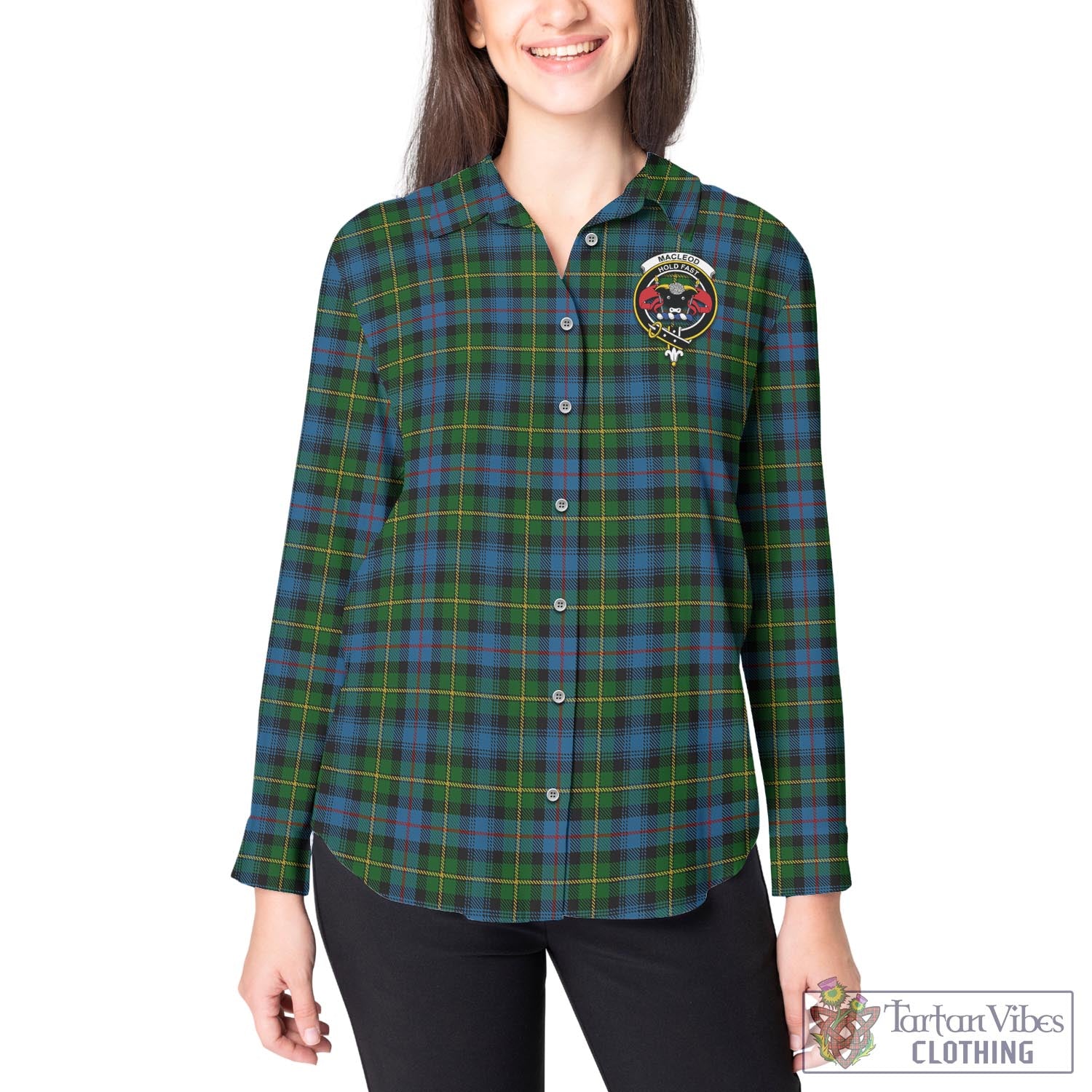 Tartan Vibes Clothing MacLeod of Skye Tartan Womens Casual Shirt with Family Crest