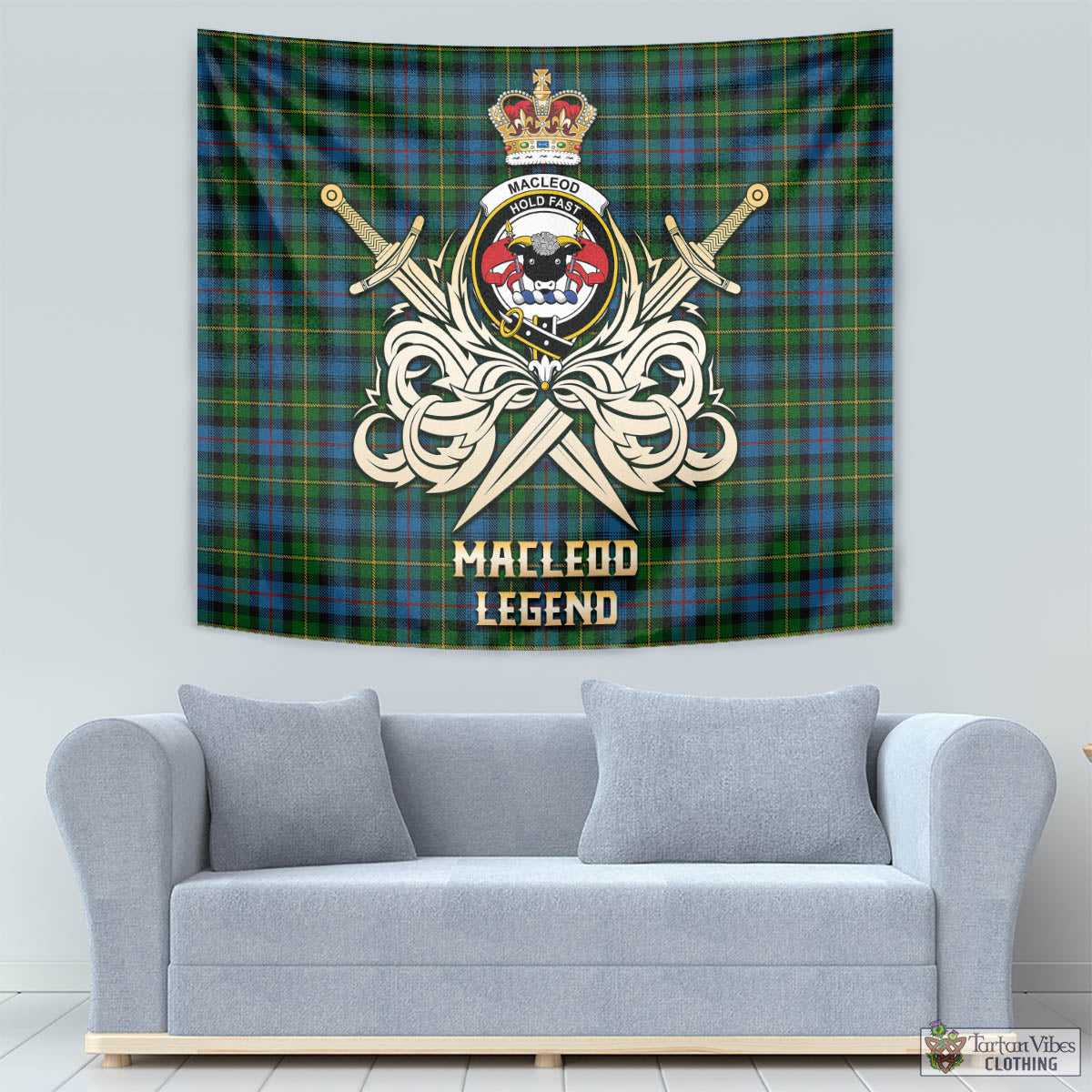 Tartan Vibes Clothing MacLeod of Skye Tartan Tapestry with Clan Crest and the Golden Sword of Courageous Legacy