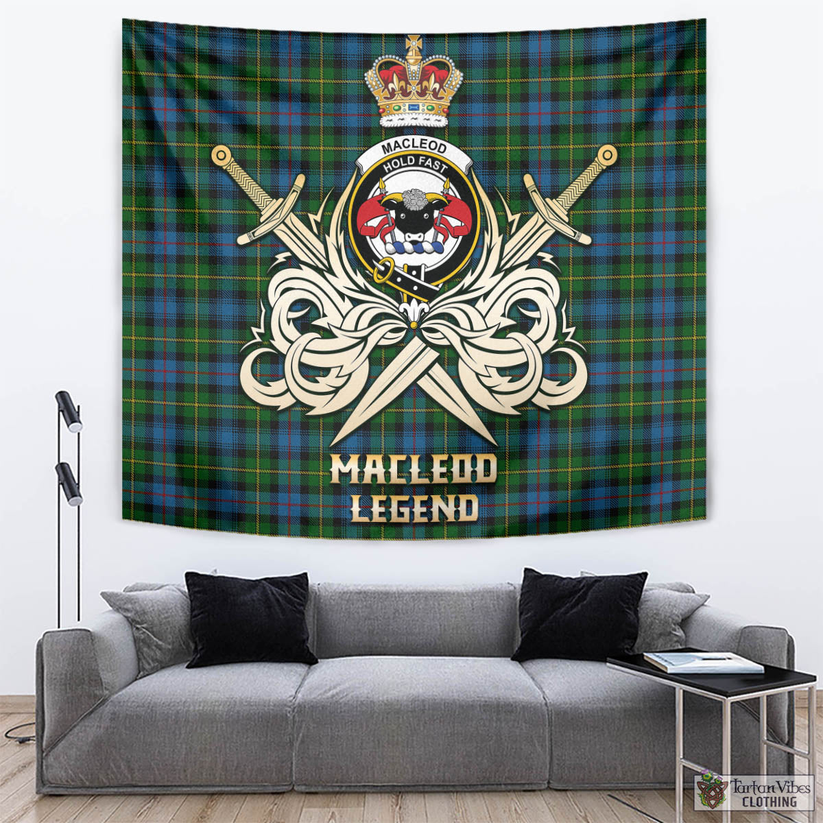 Tartan Vibes Clothing MacLeod of Skye Tartan Tapestry with Clan Crest and the Golden Sword of Courageous Legacy