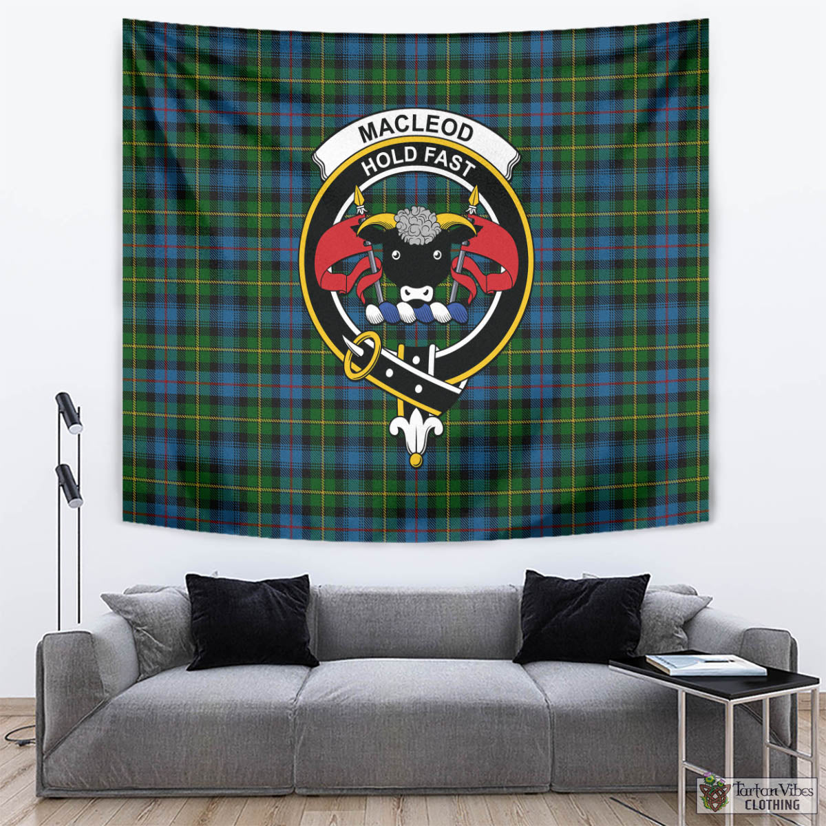 Tartan Vibes Clothing MacLeod of Skye Tartan Tapestry Wall Hanging and Home Decor for Room with Family Crest