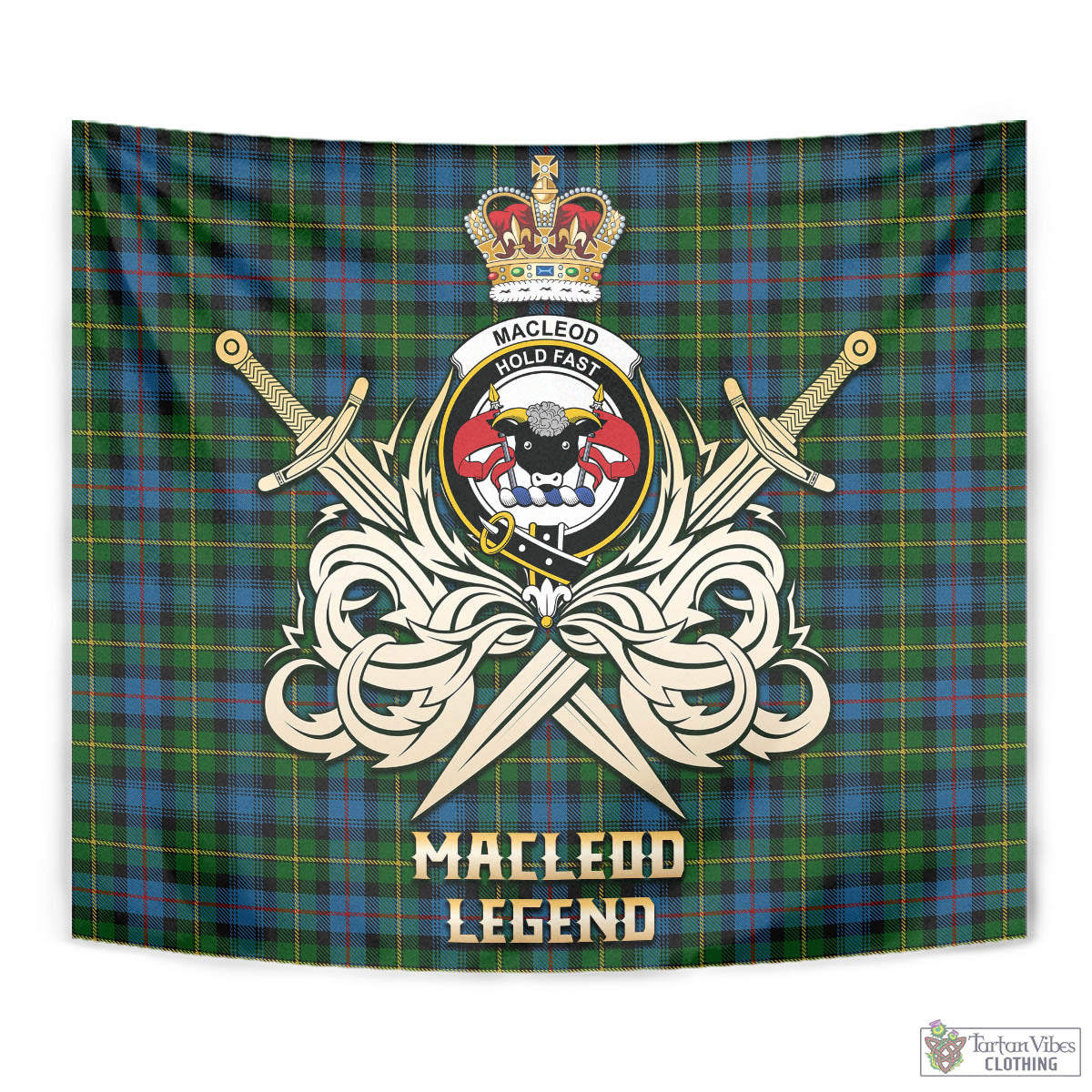 Tartan Vibes Clothing MacLeod of Skye Tartan Tapestry with Clan Crest and the Golden Sword of Courageous Legacy