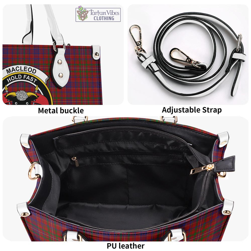 Tartan Vibes Clothing MacLeod Red Tartan Luxury Leather Handbags with Family Crest