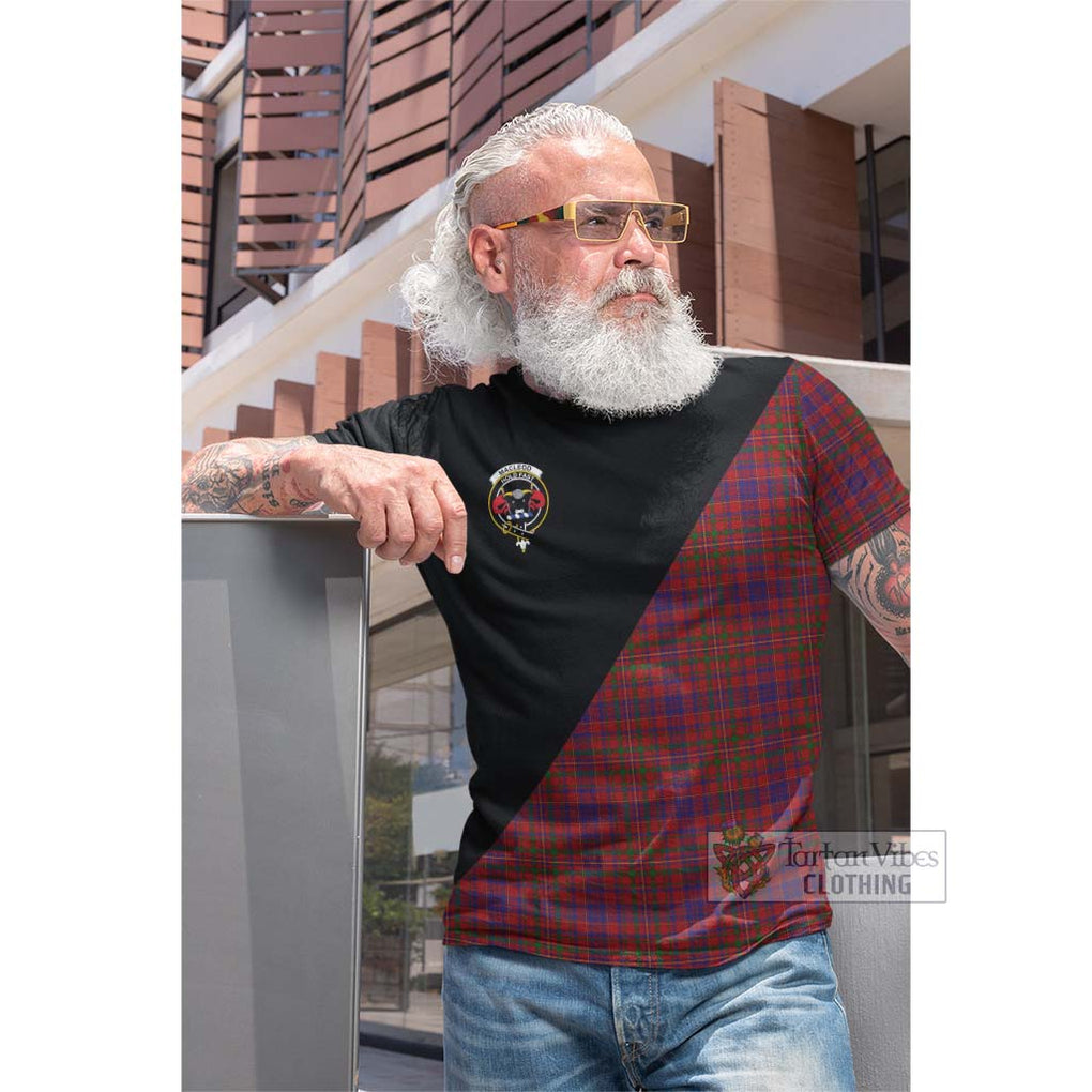 Tartan Vibes Clothing MacLeod Red Tartan Cotton T-shirt with Family Crest and Military Logo Style