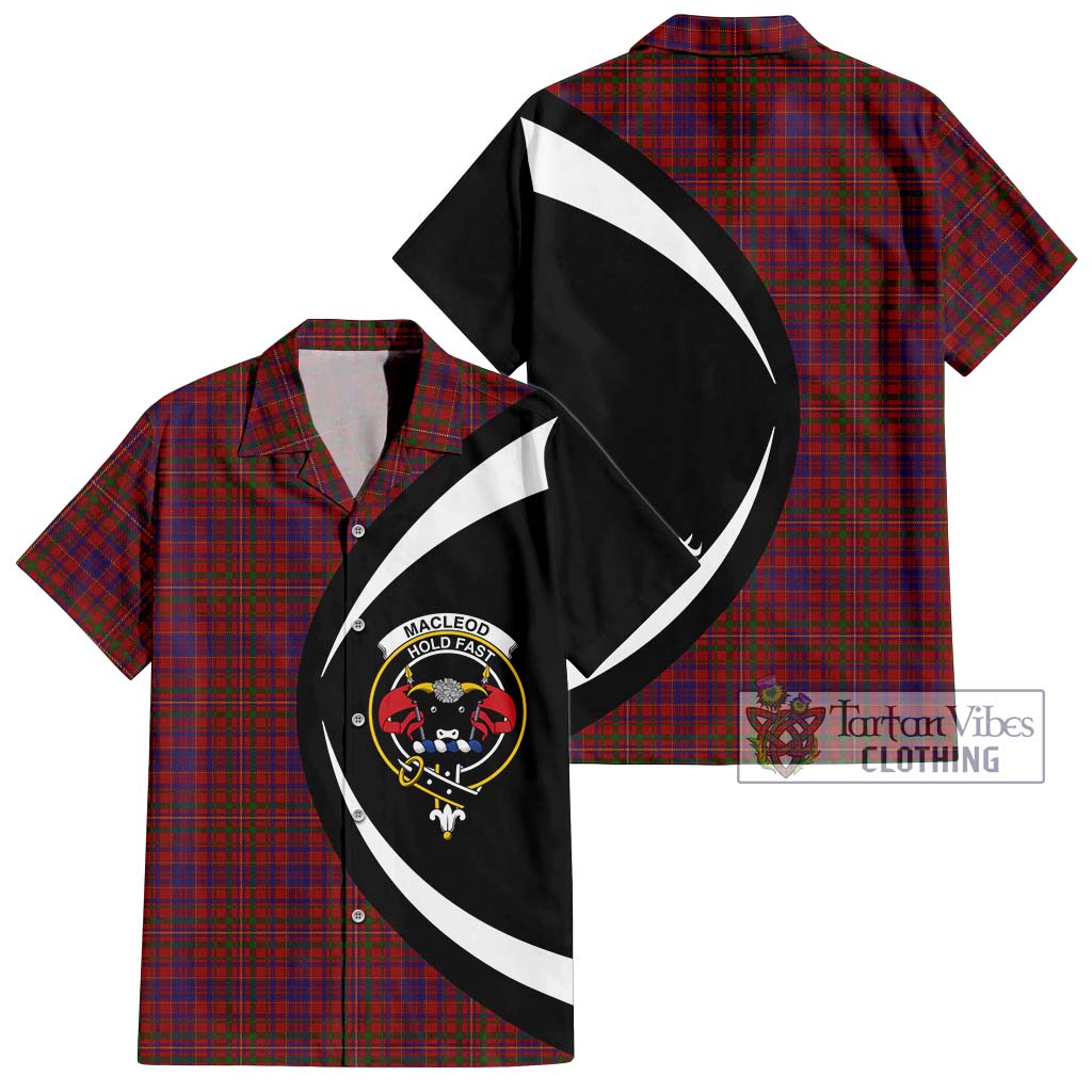 MacLeod Red Tartan Short Sleeve Button Up with Family Crest Circle Style Kid - Tartan Vibes Clothing