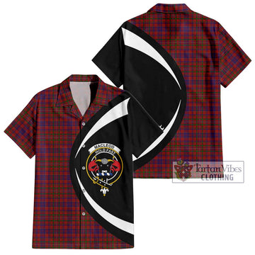 MacLeod Red Tartan Short Sleeve Button Up with Family Crest Circle Style