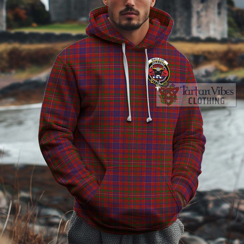 MacLeod Red Tartan Cotton Hoodie with Family Crest Pullover Hoodie XS - Tartan Vibes Clothing