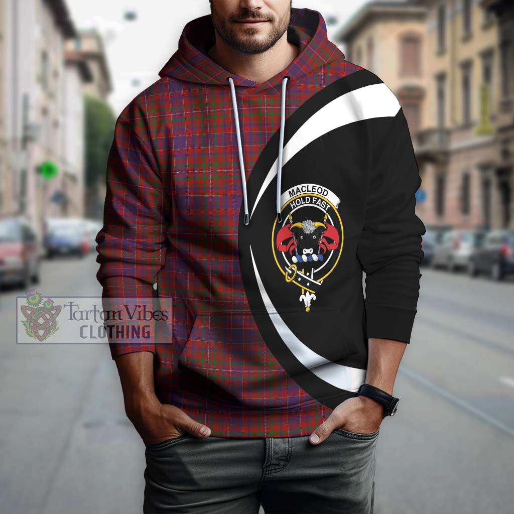 Tartan Vibes Clothing MacLeod Red Tartan Hoodie with Family Crest Circle Style