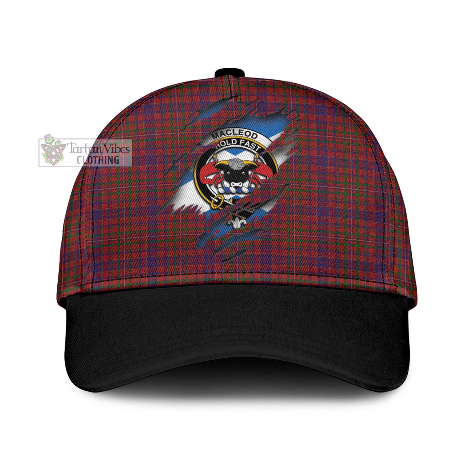 Tartan Vibes Clothing MacLeod Red Tartan Classic Cap with Family Crest In Me Style