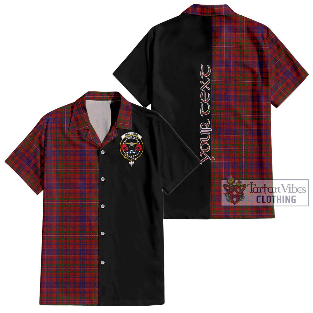 MacLeod Red Tartan Short Sleeve Button Shirt with Family Crest and Half Of Me Style Kid - Tartanvibesclothing Shop