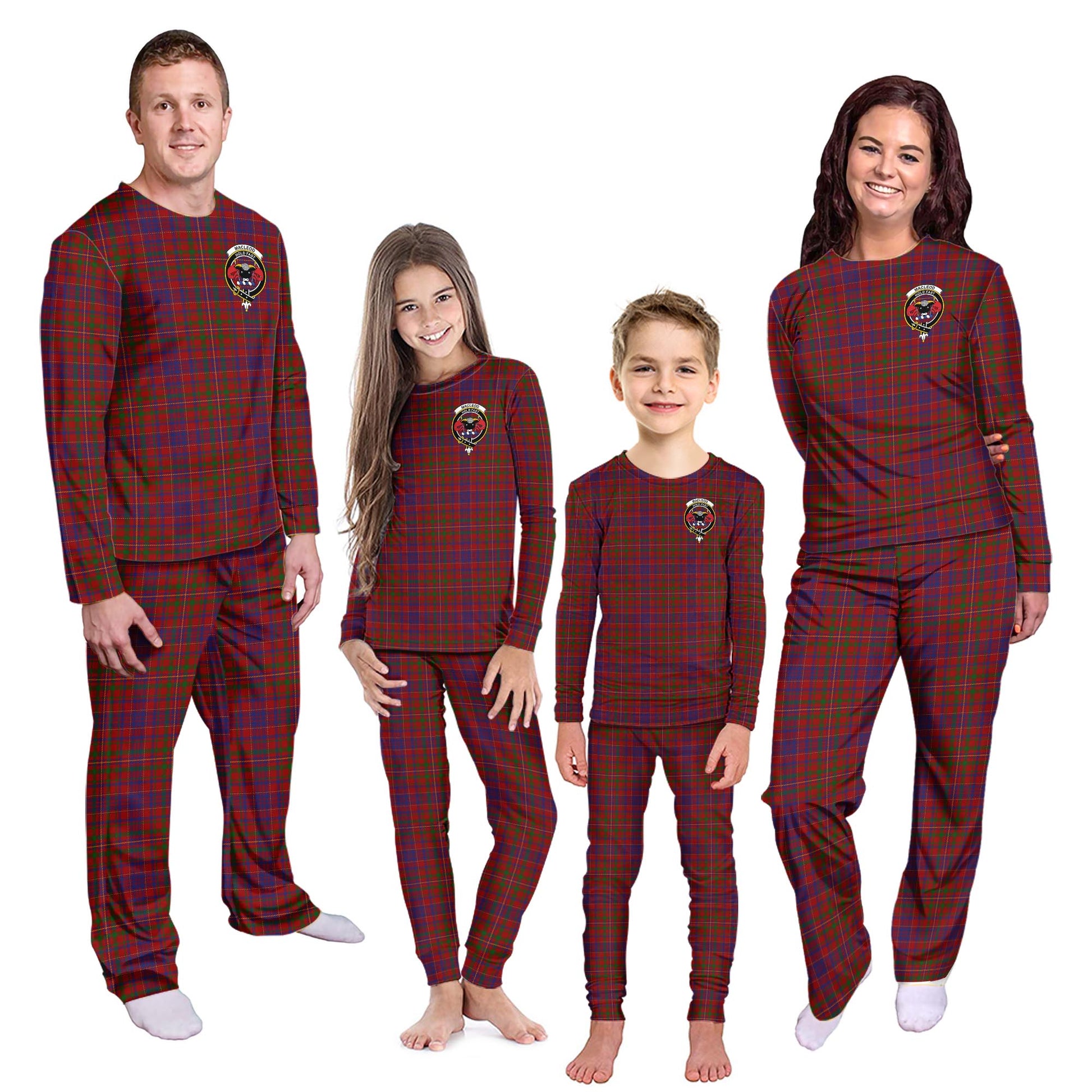 MacLeod Red Tartan Pajamas Family Set with Family Crest - Tartanvibesclothing