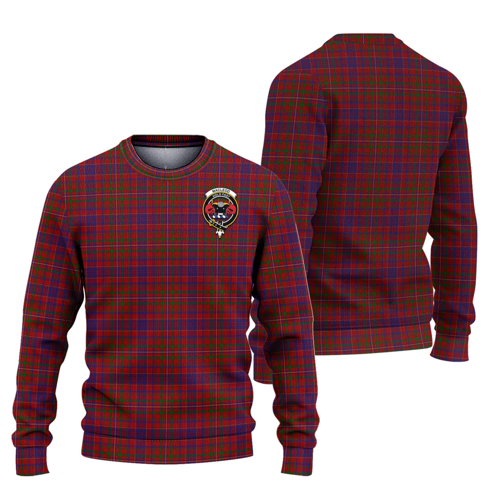 MacLeod Red Tartan Knitted Sweater with Family Crest Unisex - Tartanvibesclothing