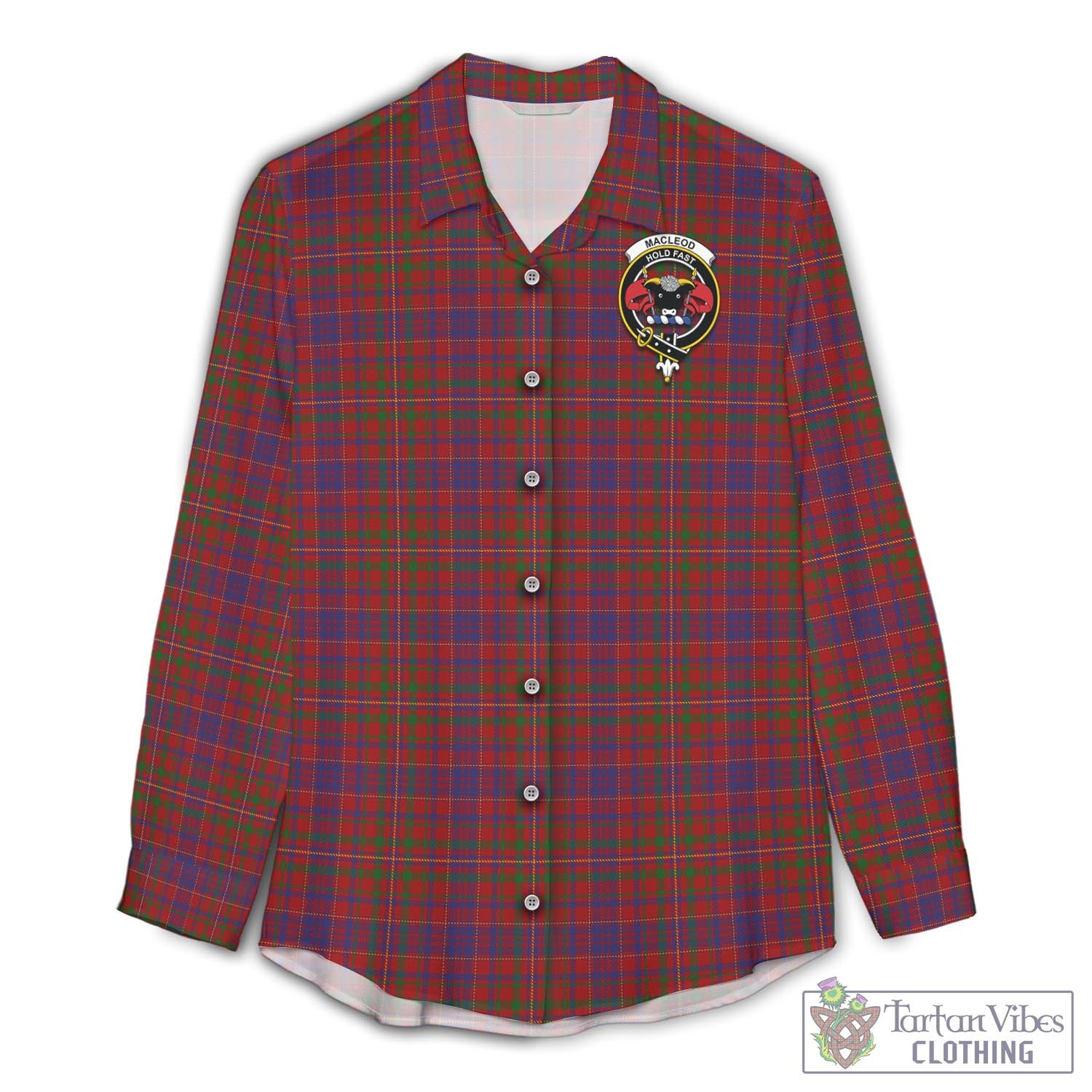 Tartan Vibes Clothing MacLeod Red Tartan Womens Casual Shirt with Family Crest