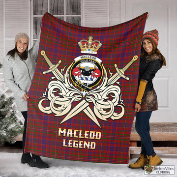 MacLeod Red Tartan Blanket with Clan Crest and the Golden Sword of Courageous Legacy