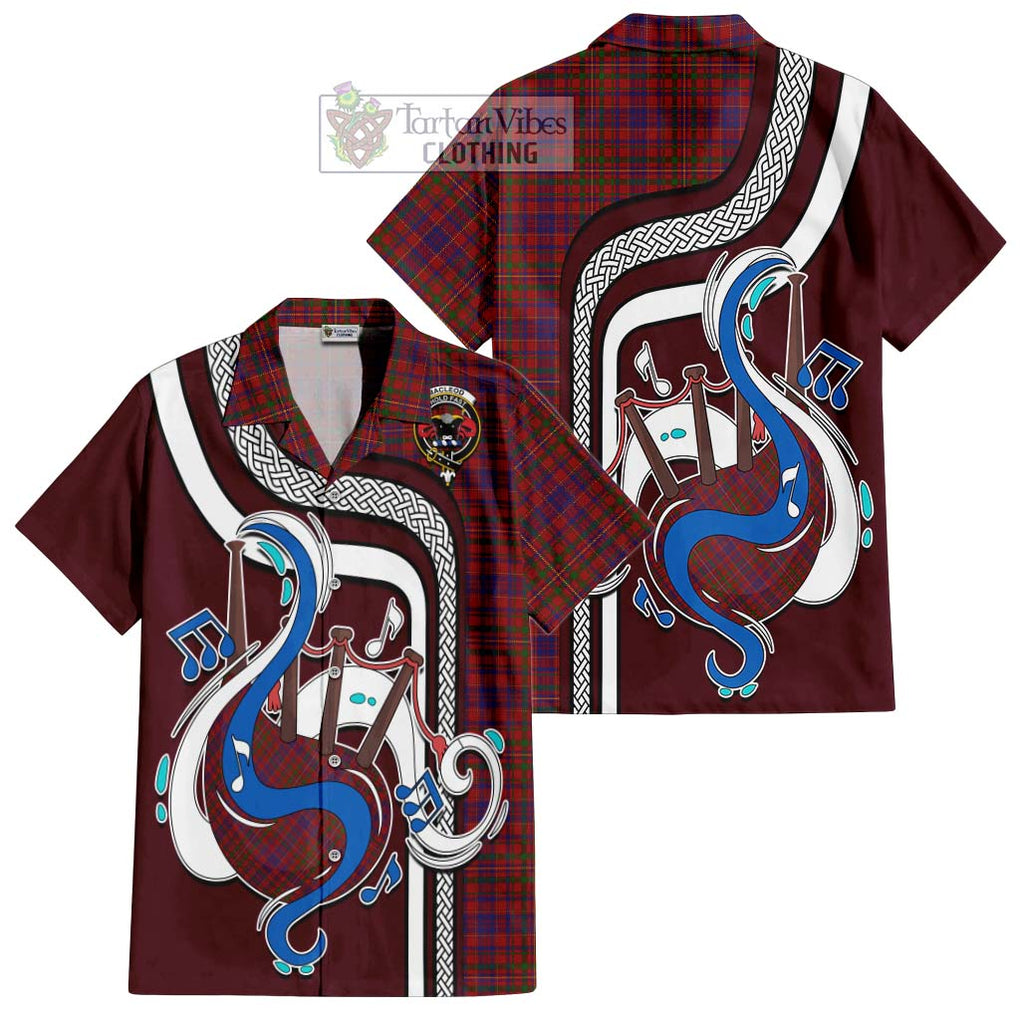 MacLeod Red Tartan Short Sleeve Button Shirt with Epic Bagpipe Style Kid - Tartanvibesclothing Shop