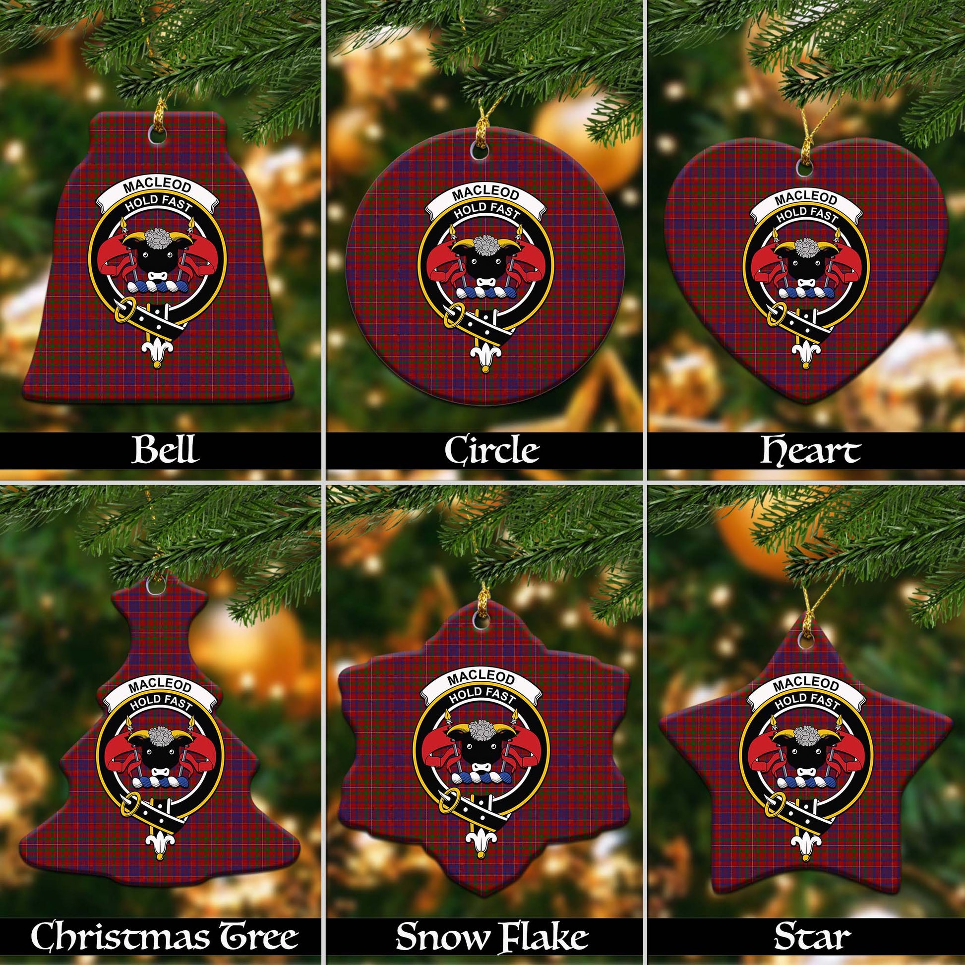 MacLeod Red Tartan Christmas Ornaments with Family Crest - Tartanvibesclothing