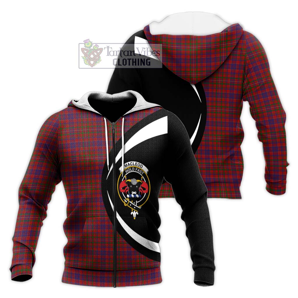 MacLeod Red Tartan Knitted Hoodie with Family Crest Circle Style Unisex Knitted Zip Hoodie - Tartan Vibes Clothing