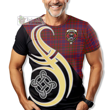 MacLeod Red Tartan T-Shirt with Family Crest and Celtic Symbol Style