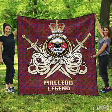 MacLeod Red Tartan Quilt with Clan Crest and the Golden Sword of Courageous Legacy